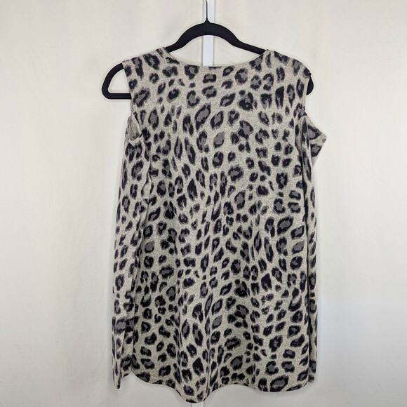 Charter Club Sweater Womens Large Cashmere Gray Leopard Print Ski Cold Shoulder - Picture 2 of 8